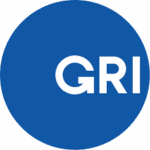 White letters "GRI" in a bold, modern font centered on a solid blue circular background.