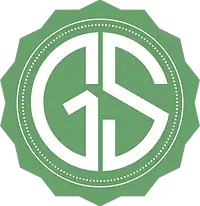 Green circular emblem with scalloped edges, featuring the white stylized letters "GS" in the center and a dotted border inside the circle.