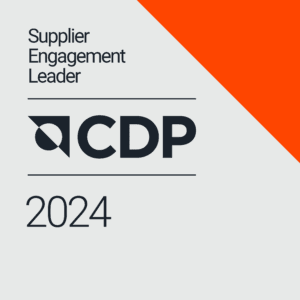 CDP Supplier Engagement Leader 2024 badge with a gray background and an orange triangle in the top right corner.