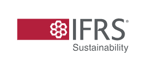 IFRS Sustainability logo featuring a red geometric icon to the left of the words "IFRS Sustainability" on a light background.