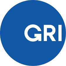 A blue circle with the white capital letters "GRI" in the center.