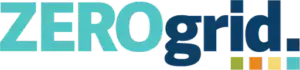 Logo with the word "ZEROgrid" in gradient blue and teal letters, followed by a colored underline and a period at the end.