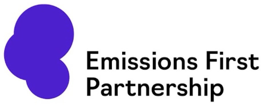 Emissions First Partnership logo with two overlapping blue circles on the left and the organization's name in black text on the right.